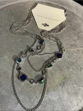 Christopher & Banks Silver-Tone Layered Necklace with Blue and Teal Stones